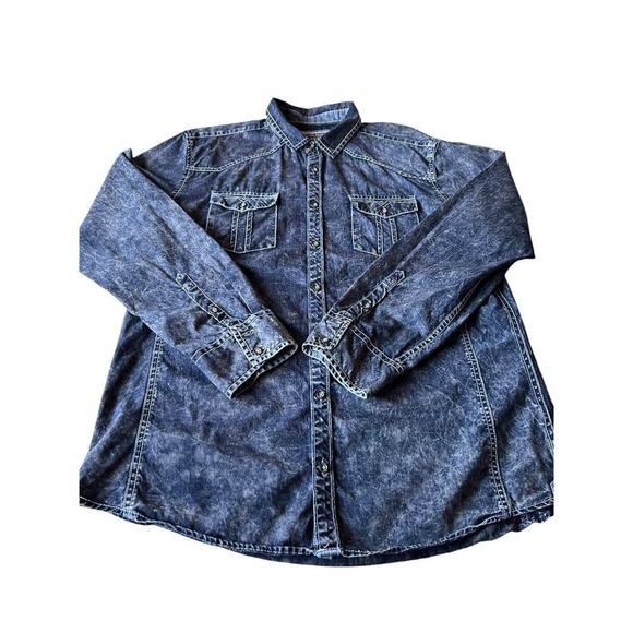 BKE Vintage Men’s Standard Fit Western Button‎ Down Shirt - Acid Wash Ombre - XL - Picture 3 of 7